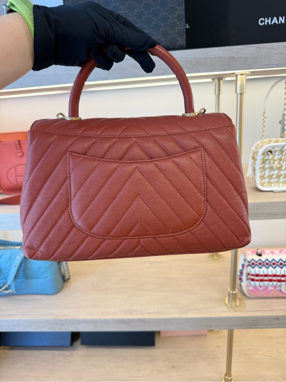 ❌SOLD❌Chanel Quilted Top Handle Bag in Deep Red - Picture 5 of 17